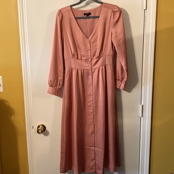 J Crew Satin Blush Pink Button Down Midi Dress 2T - Picture 5 of 15